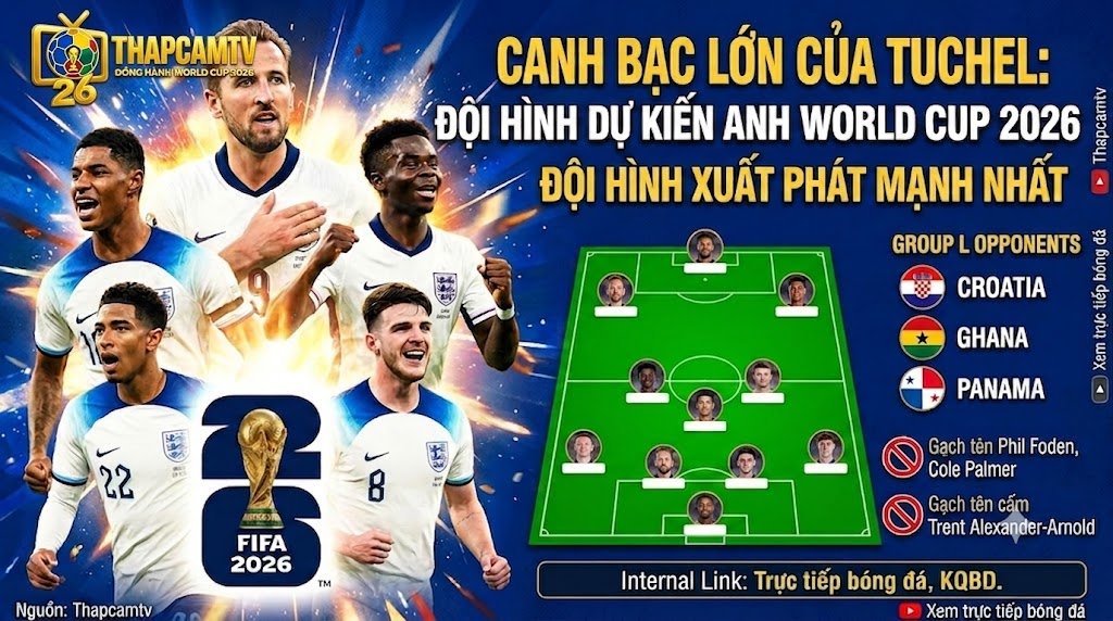 Đội Hình Anh World Cup 2026: Danh Sách 26 Cầu Thủ & Chiến Thuật Tuchel