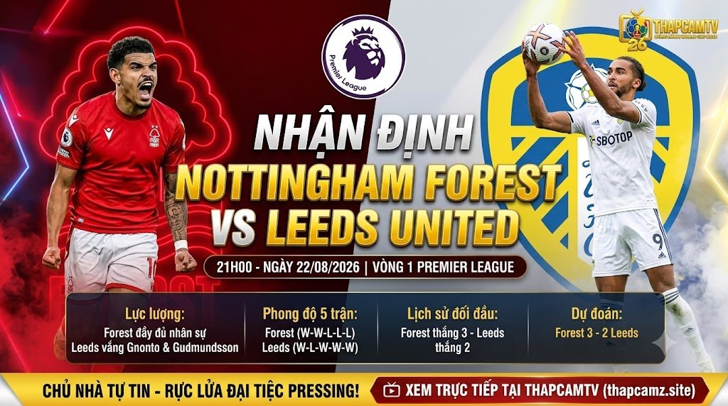 Nhận định trận đấu Nottingham Forest vs Leeds United vòng 1 Ngoại Hạng Anh từ chuyên gia BLV Man Man trên nền tảng ThapcamTV.